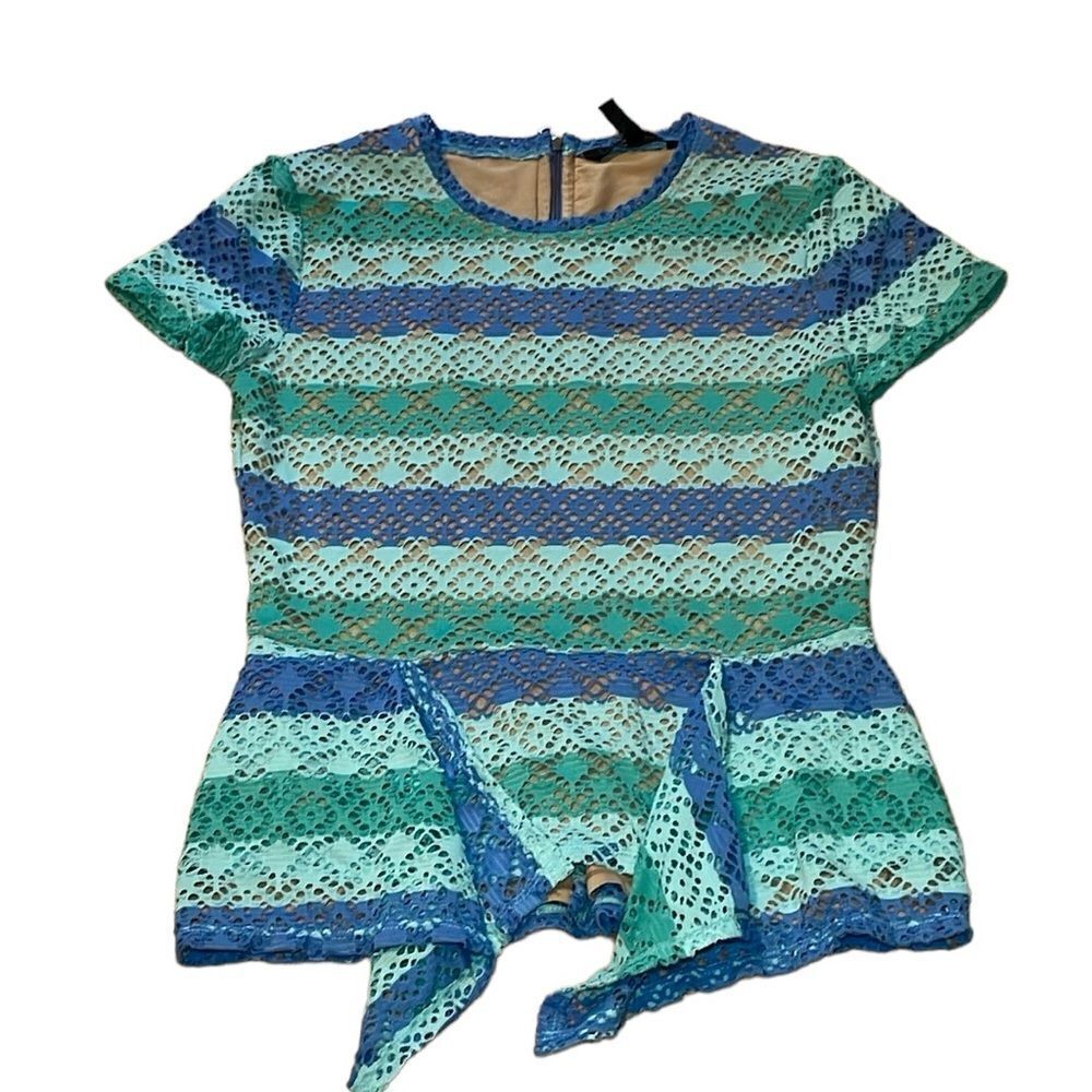 BCBG MAXAZRIA Vicktoria Top, Aqua Combo, Small